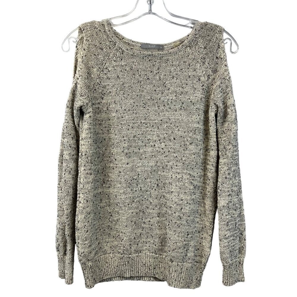 TART Women’s Cold Shoulder Long Sleeve Sweater Cream/Black Round Neck Small